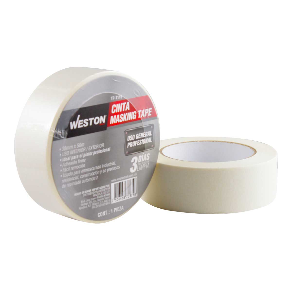 CINTA MASKING TAPE AUTOMOTRIZ/PROFESIONAL 3 DIAS 38MM x 50M (PRECIO X PIEZA)