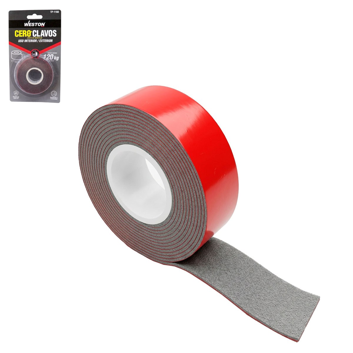 CINTA DE MONTAJE CERO CLAVOS DOBLE CARA COLOR GRIS USO EXTERIOR 19MM X 1.5M