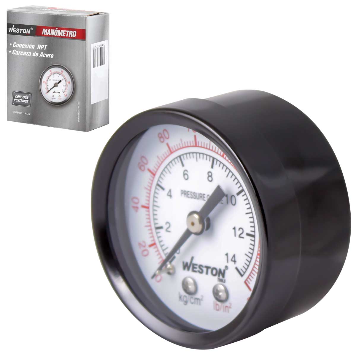 MANOMETRO 2" 1/4" NPT POSTERIOR 200LB/14KG