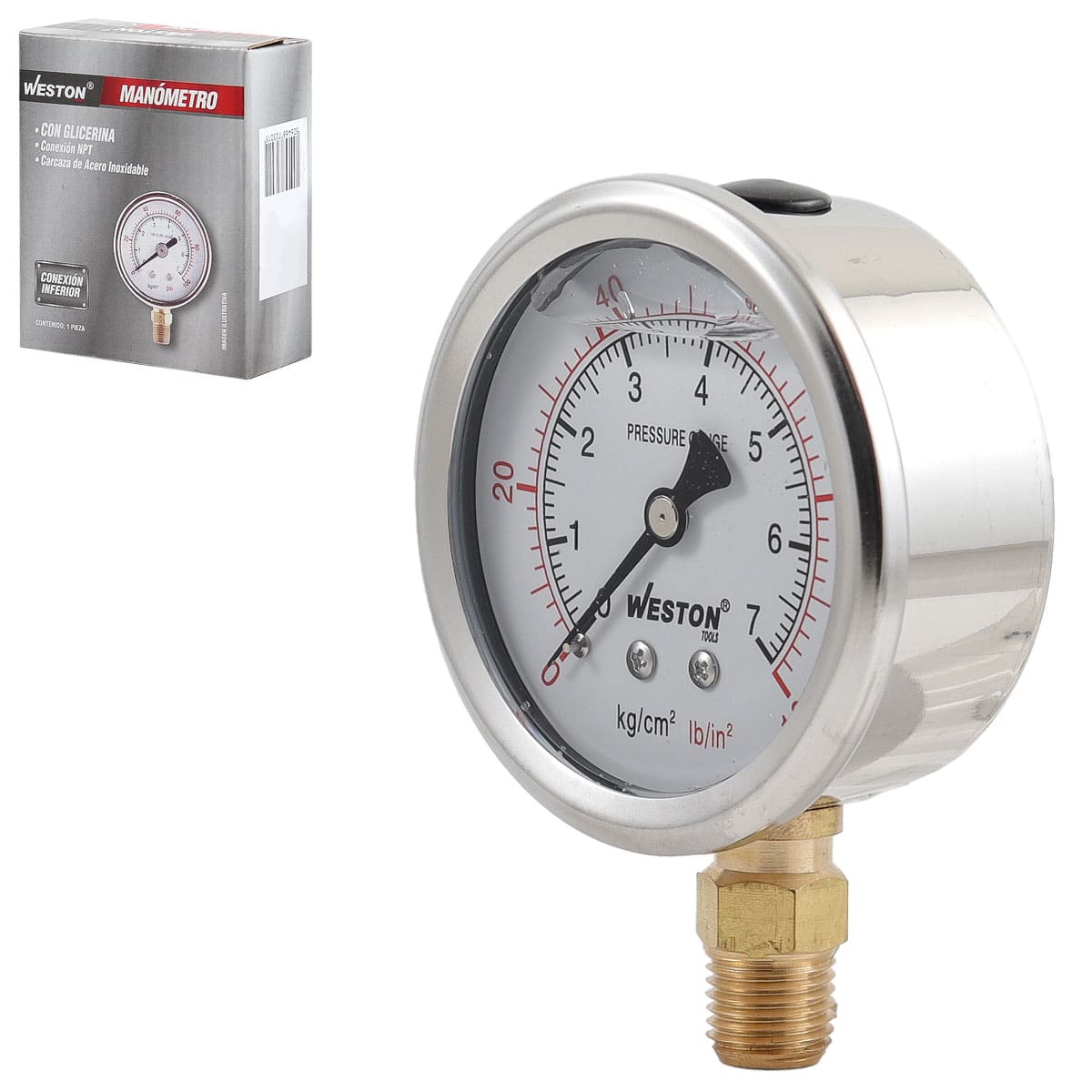 MANOMETRO GLICERINA 2 1/2" 1/4" NPT 7KG/100LB