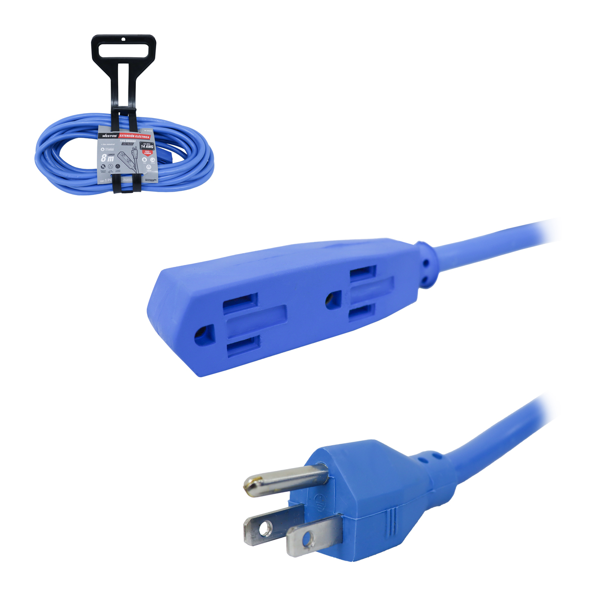 EXTENSION INDUSTRIAL TIPO BANANA 3 CONTACTOS 3x14 AZUL 8 MTS.