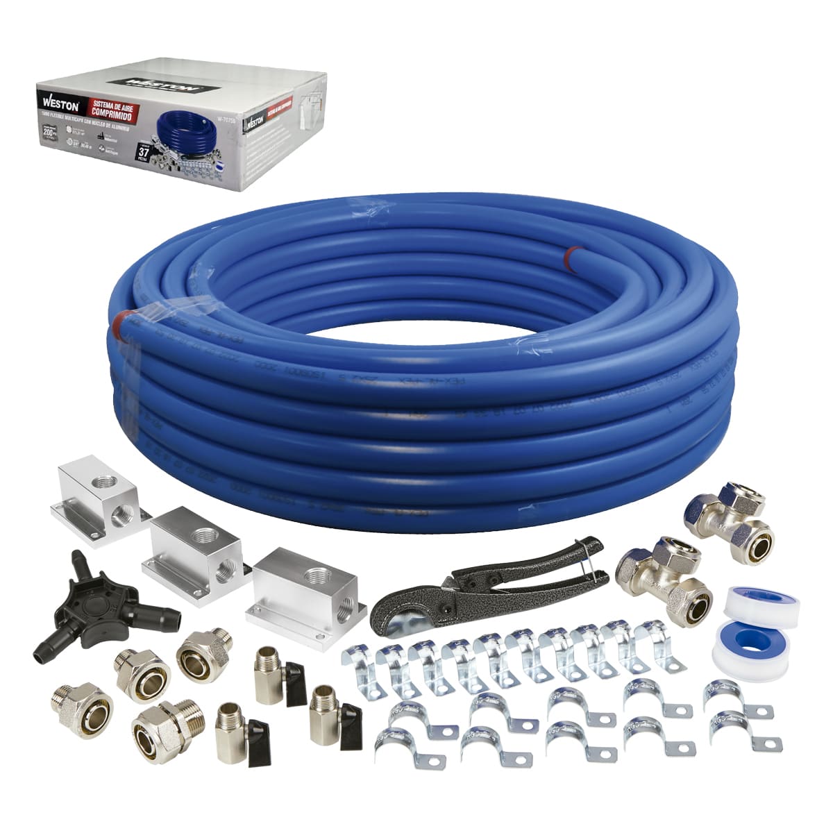 SISTEMA DE AIRE COMPRIMIDO 3/4" C/100FT. D/TUBO C/CENTRO ALUMINIO 200PSI