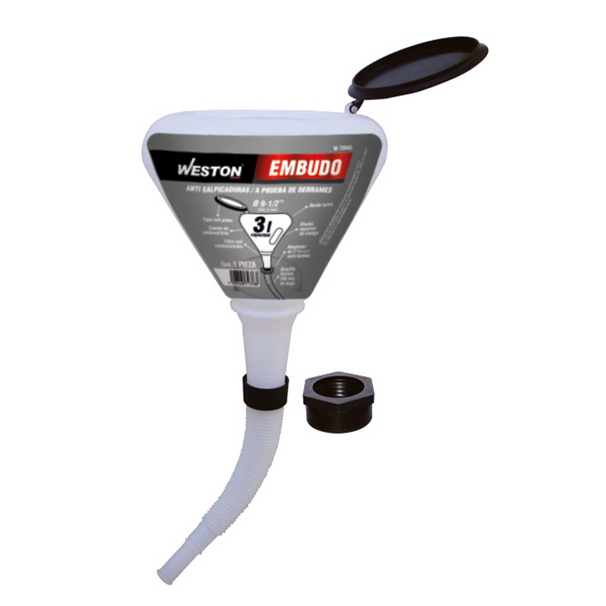 EMBUDO D/PLASTICO C/TAPA ANTIPOLVO 3L C/ADAPTADOR 2''