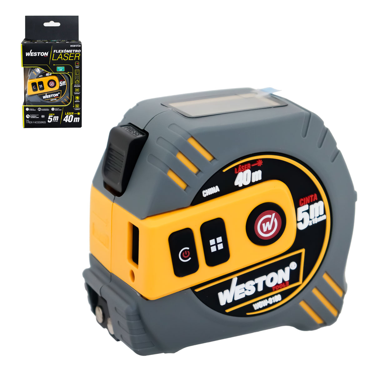 FLEXOMETRO LASER 5M X 19MM AMARILLO MULTIFUNCION