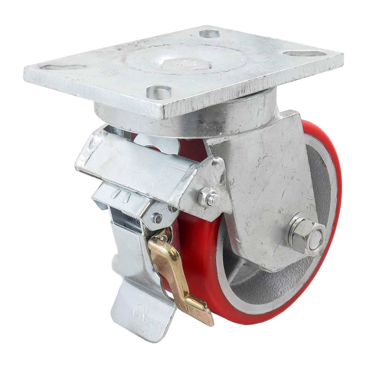 RODAJA FIERRO VACIADO C/PU ROJA GIR. C/FRENO 6" X 3" (152*75MM)