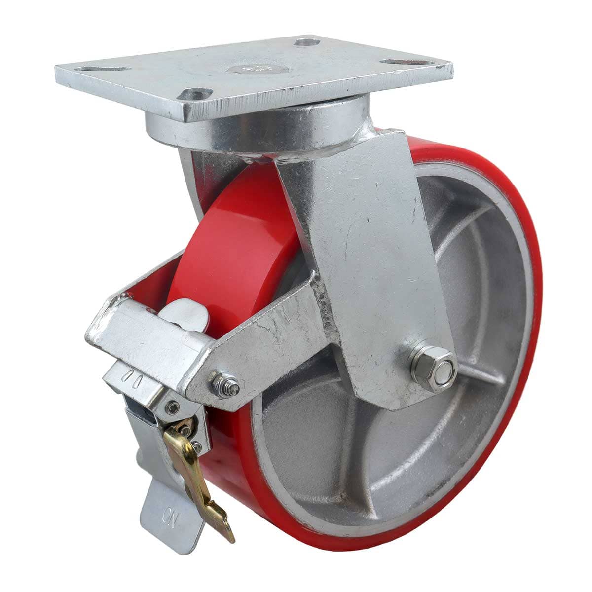 RODAJA FIERRO VACIADO C/PU ROJA GIR. C/FRENO 10" X 3" (254*75MM)