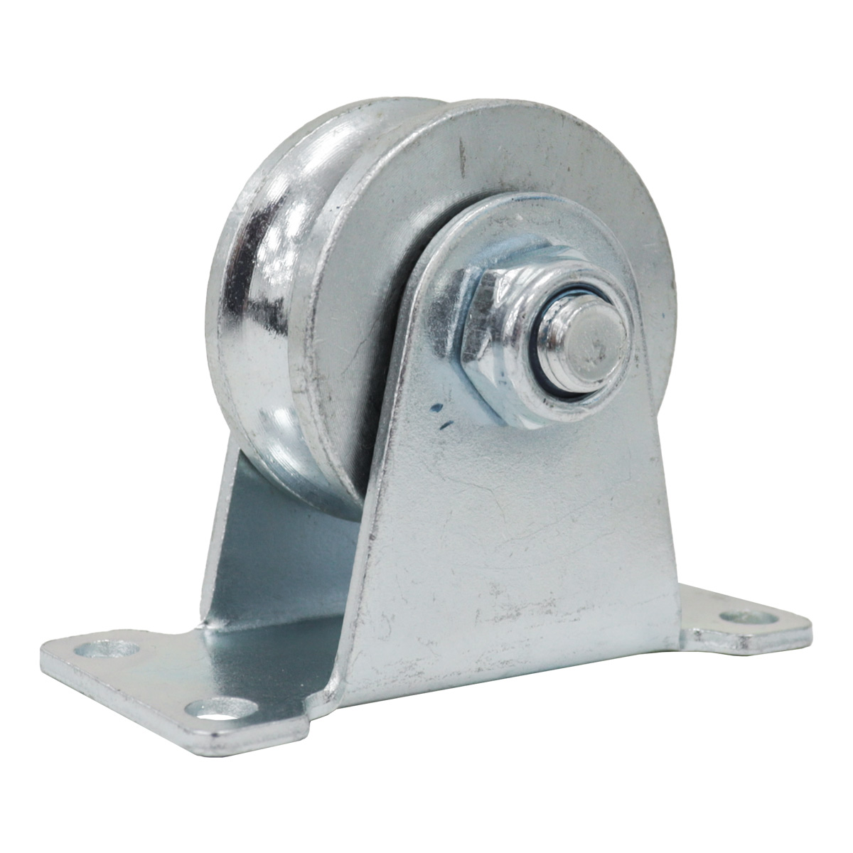 RUEDA C/BASE P/PUERTA CORREDIZA  D/ACERO ZINCADA RANURA "U" FIJA 3" X 21.5MM