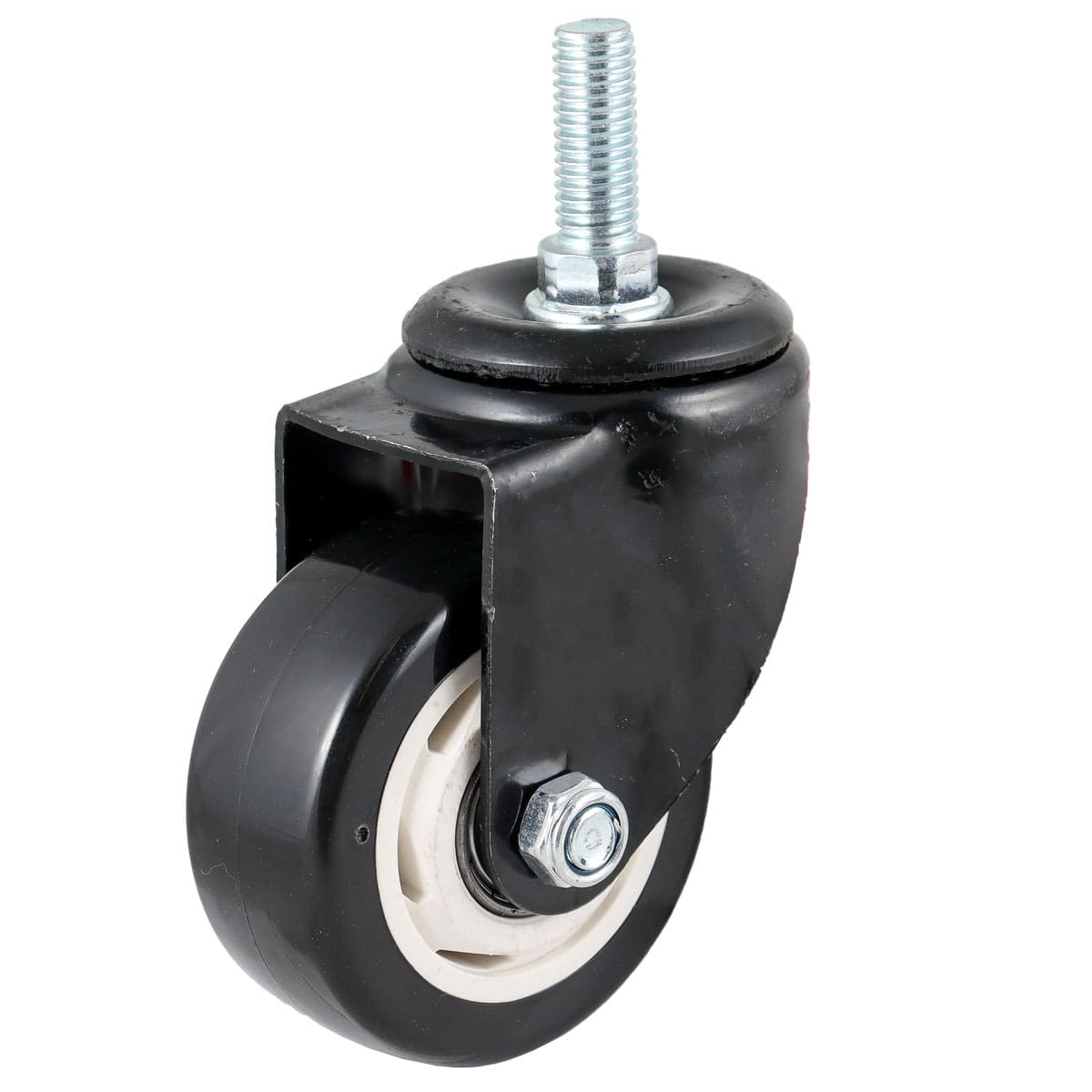 RODAJA DE PVC NEGRO GIRATORIA C/ESPIGA ROSCADA 1-1/2" (40X22MM)
