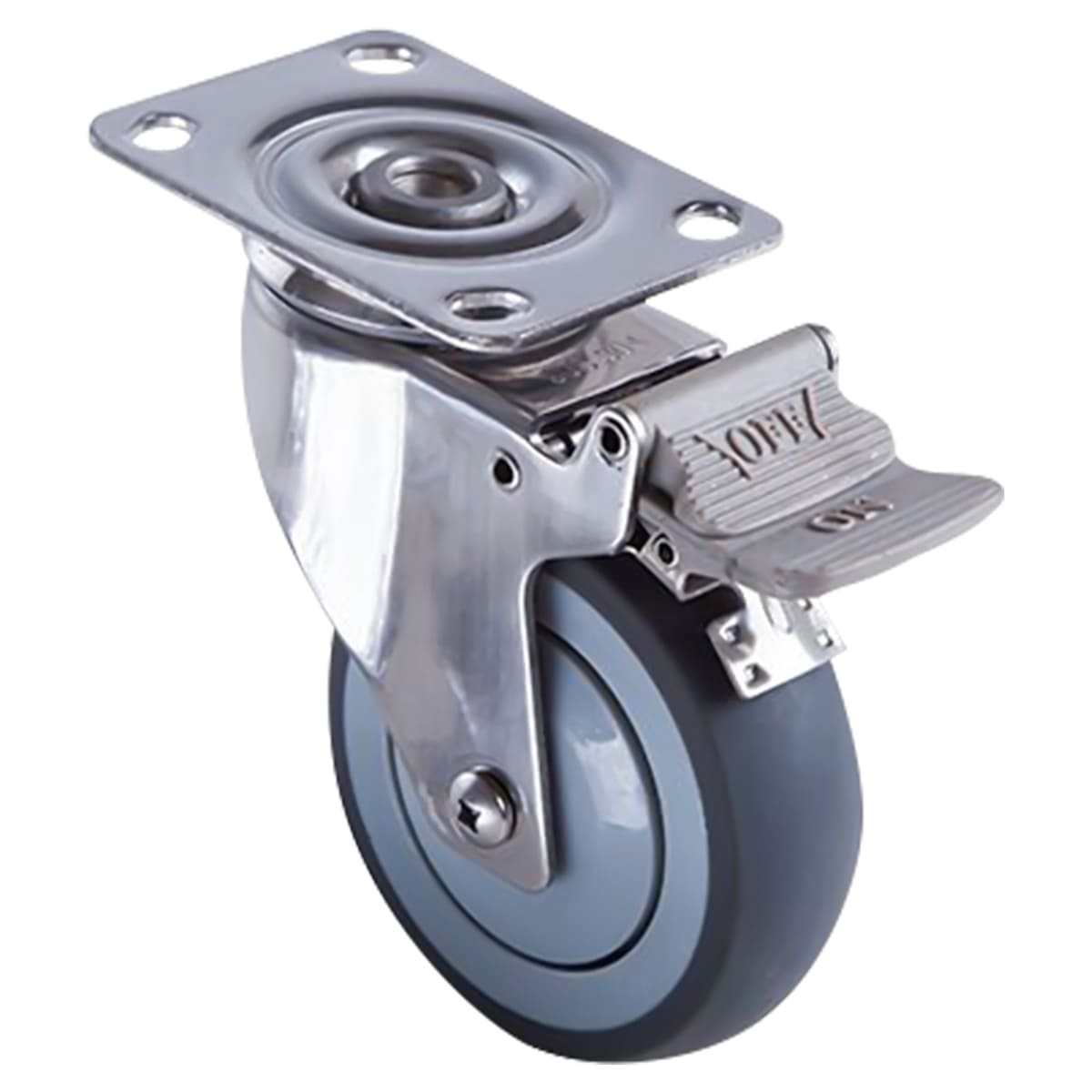 RODAJA TPR HORQUILLA DE A. INOX. USO MEDIO GIRATORIA C/FRENO 3'' x 1-1/4''