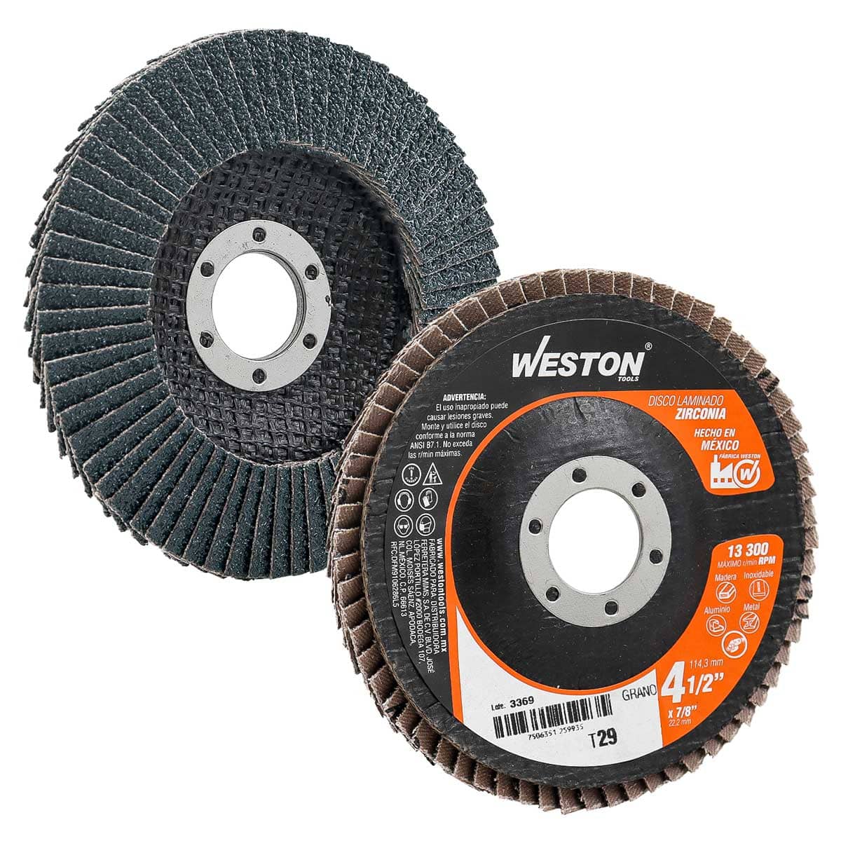DISCO LAMINADO ZIRCONIA 4-1/2X7/8" G80 (Precio x pieza - Empaque c/10 pzas)