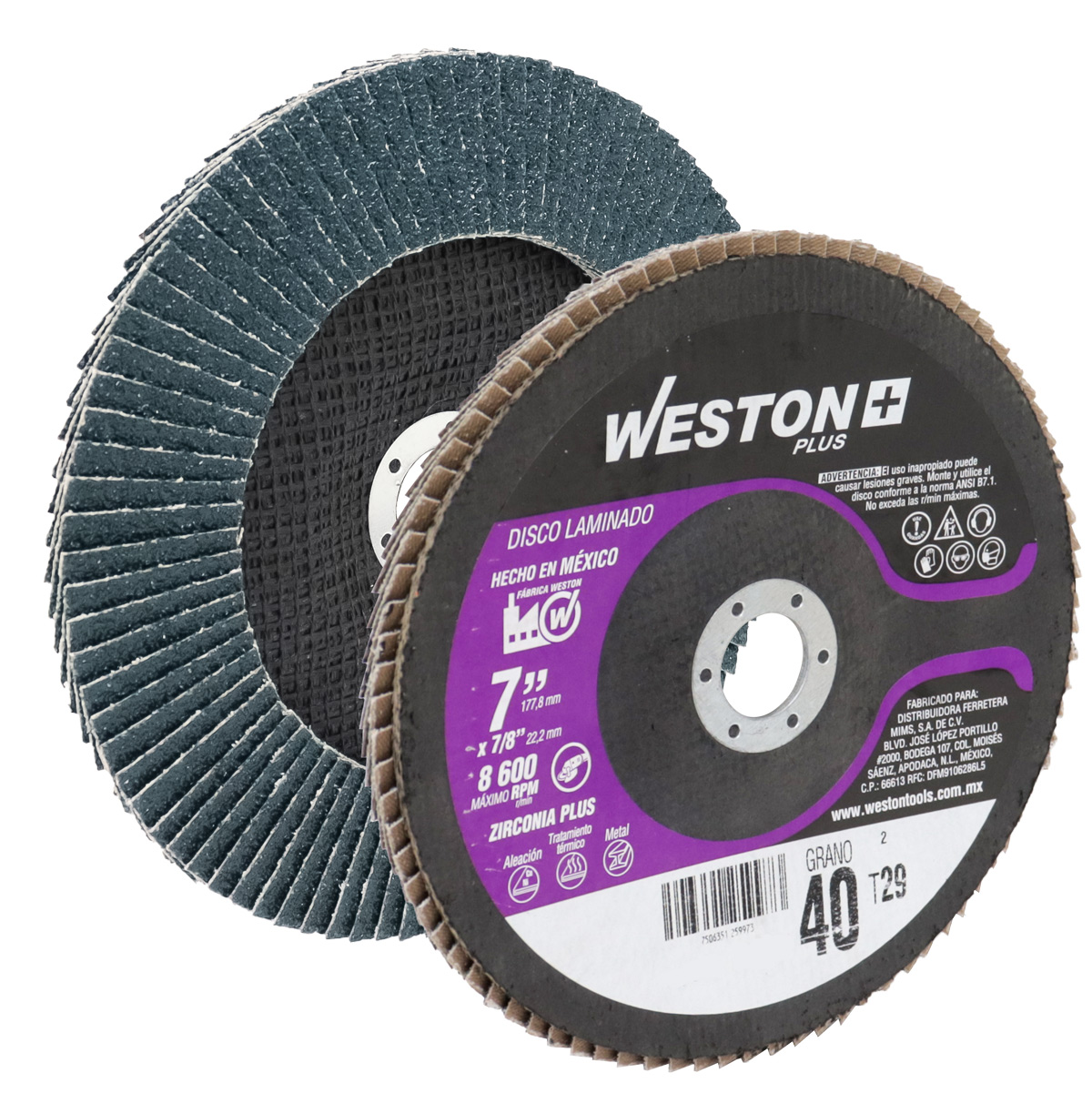 DISCO LAMINADO ZIRCONIA 7X7/8" G80 WP (Precio x pieza - Empaque c/10 pzas)
