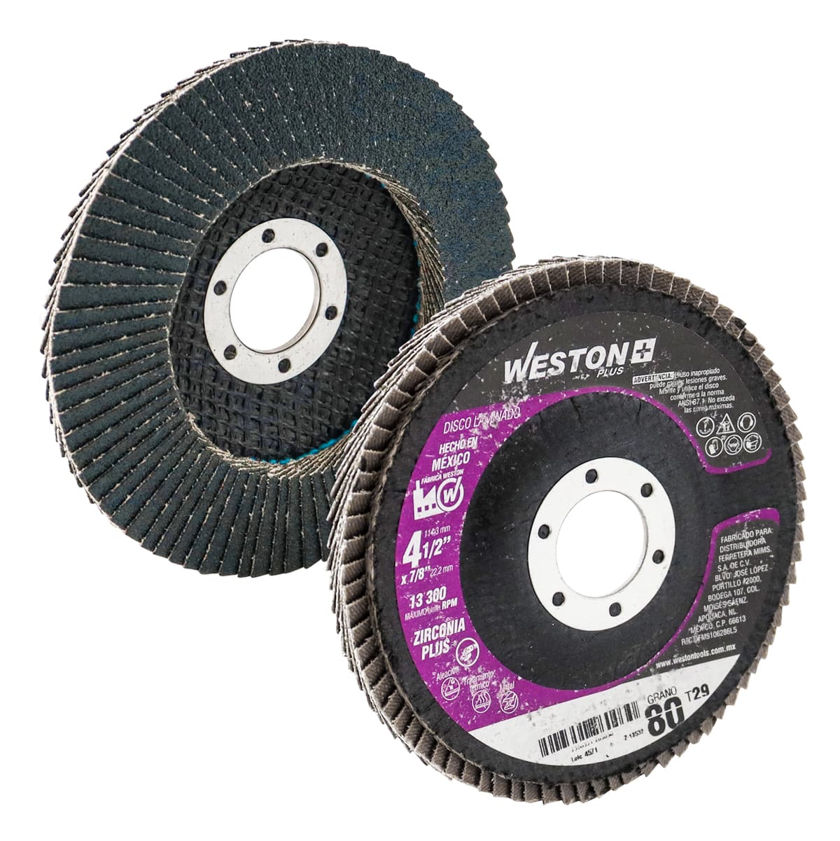 DISCO LAMINADO ZIRCONIA 4-1/2" G80 WP (Precio x pieza - Empaque c/10 pzas)
