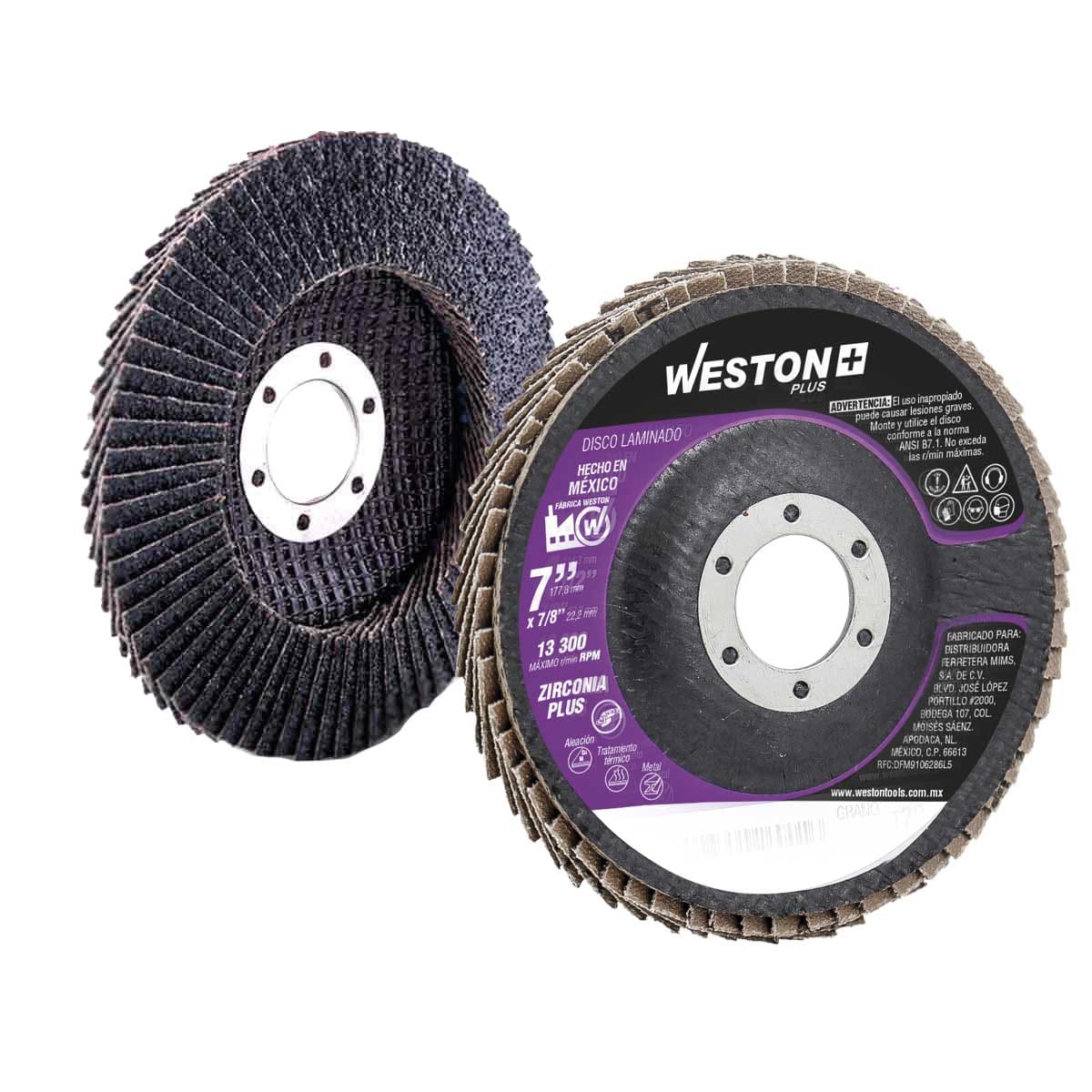 DISCO LAMINADO ZIRCONIA   7"X7/8" G40   HPWP (Precio x pieza - Empaque c/10 pzas)
