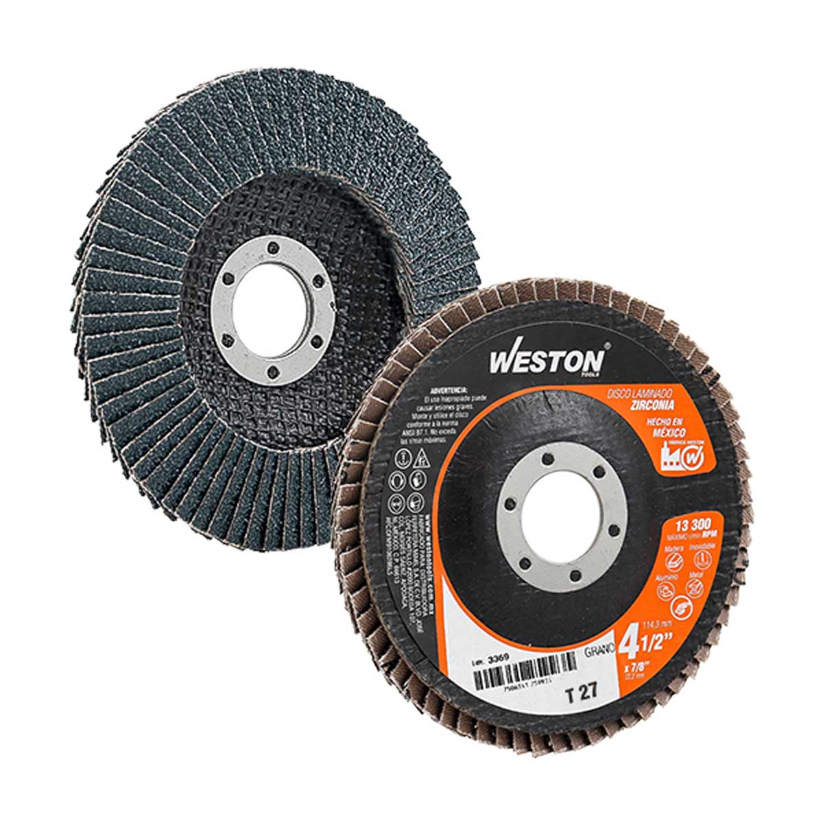 DISCO LAMINADO ZIRCONIA 4-1/2X7/8" G120 T27 (Precio x pieza - Empaque c/10 pzas)