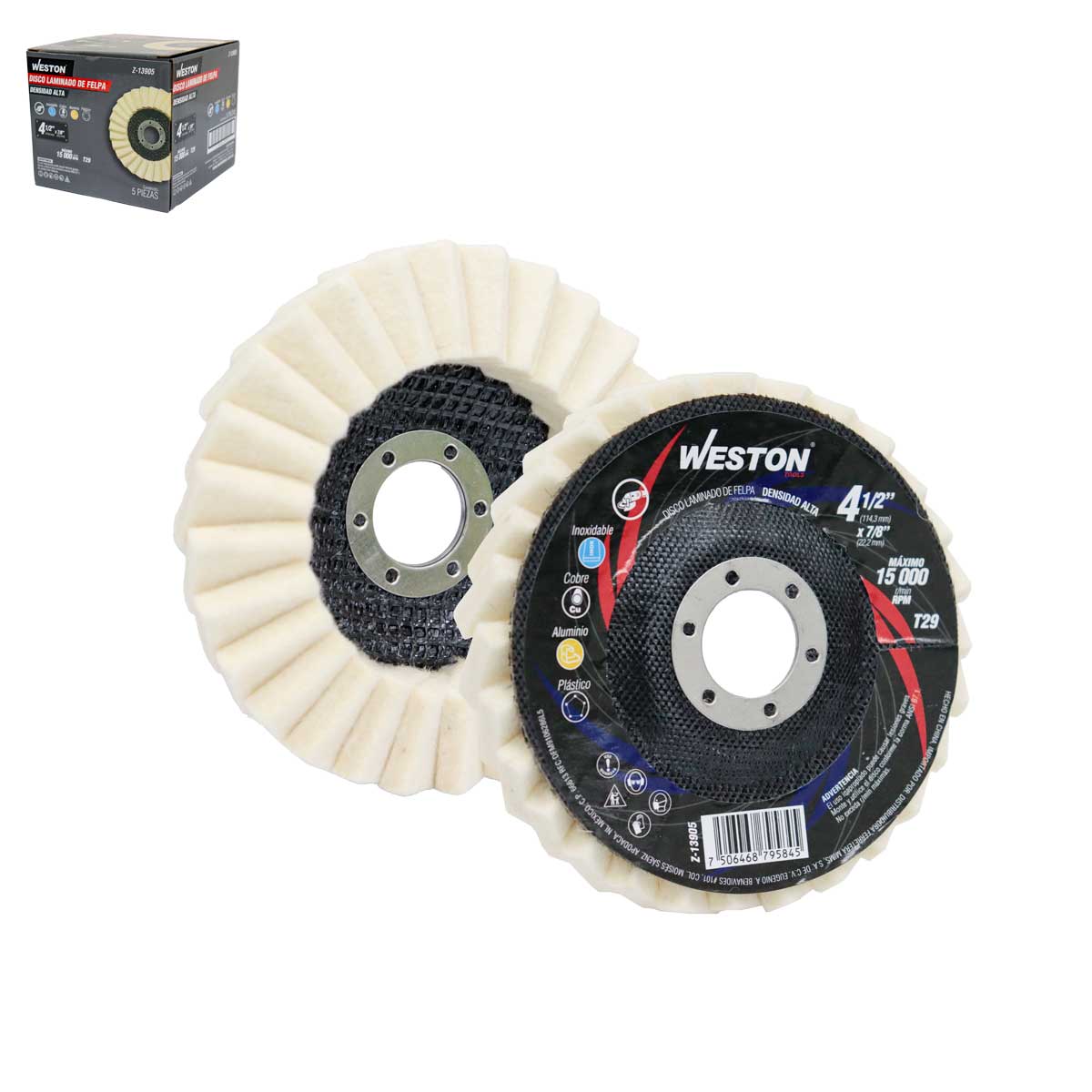 DISCO LAMINADO DE FELPA DE 4-1/2" X 7/8" T29 WESTON  (Precio x pieza - Empaque c/5 pzas)