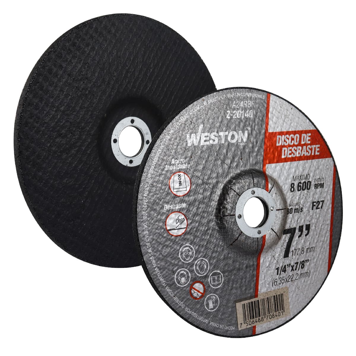 DISCO D/DESBASTE P/INOX. 7" x 1/4"(6.35) x 7/8" F27 (Emp. c/5 Pzas - Precio x Pza)