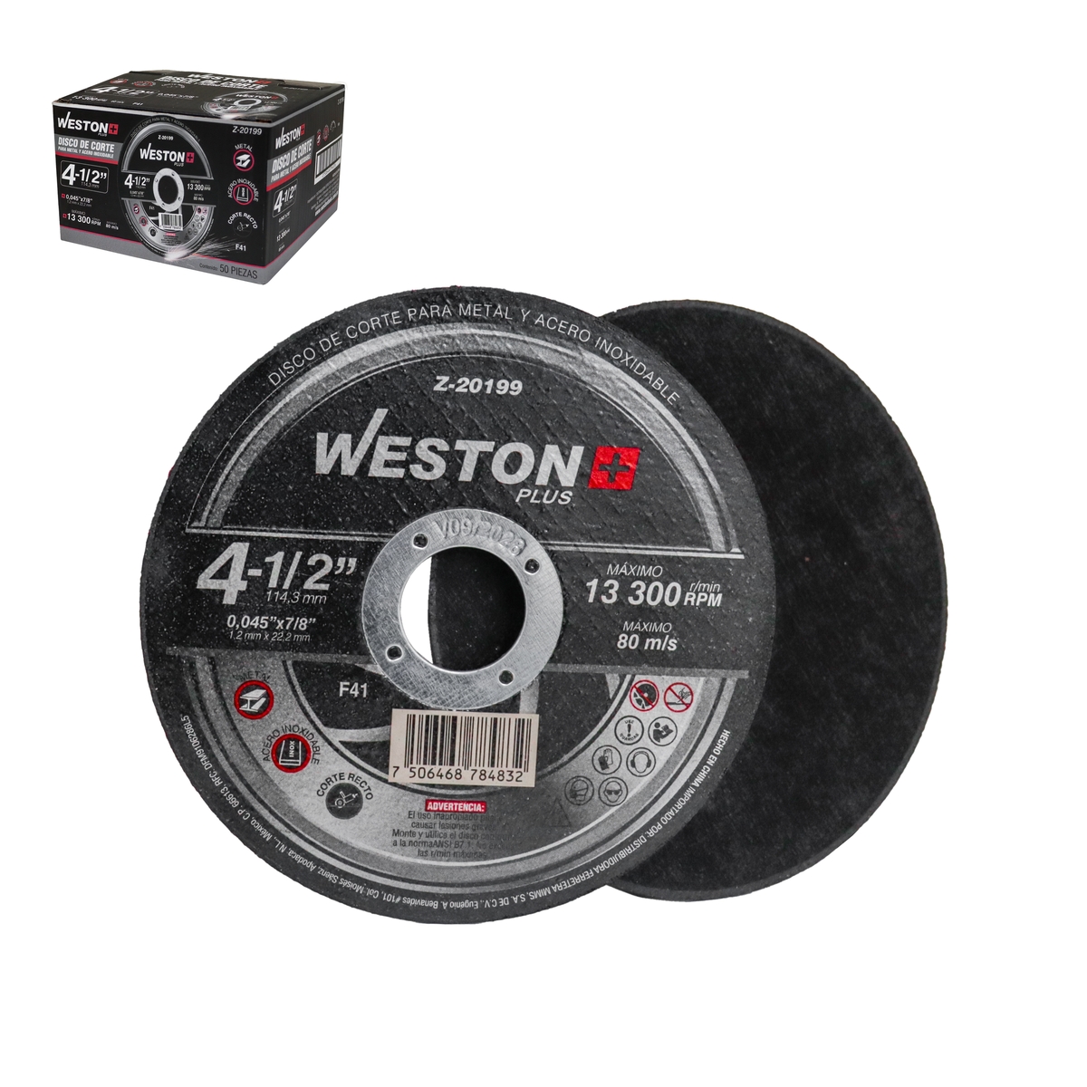 DISCO D/CORTE P/INOX. Y METAL 4-1/2" x 0.045"(1.4) x 7/8" F41 WP (Emp. c/50 Pzas - Precio x Pza)