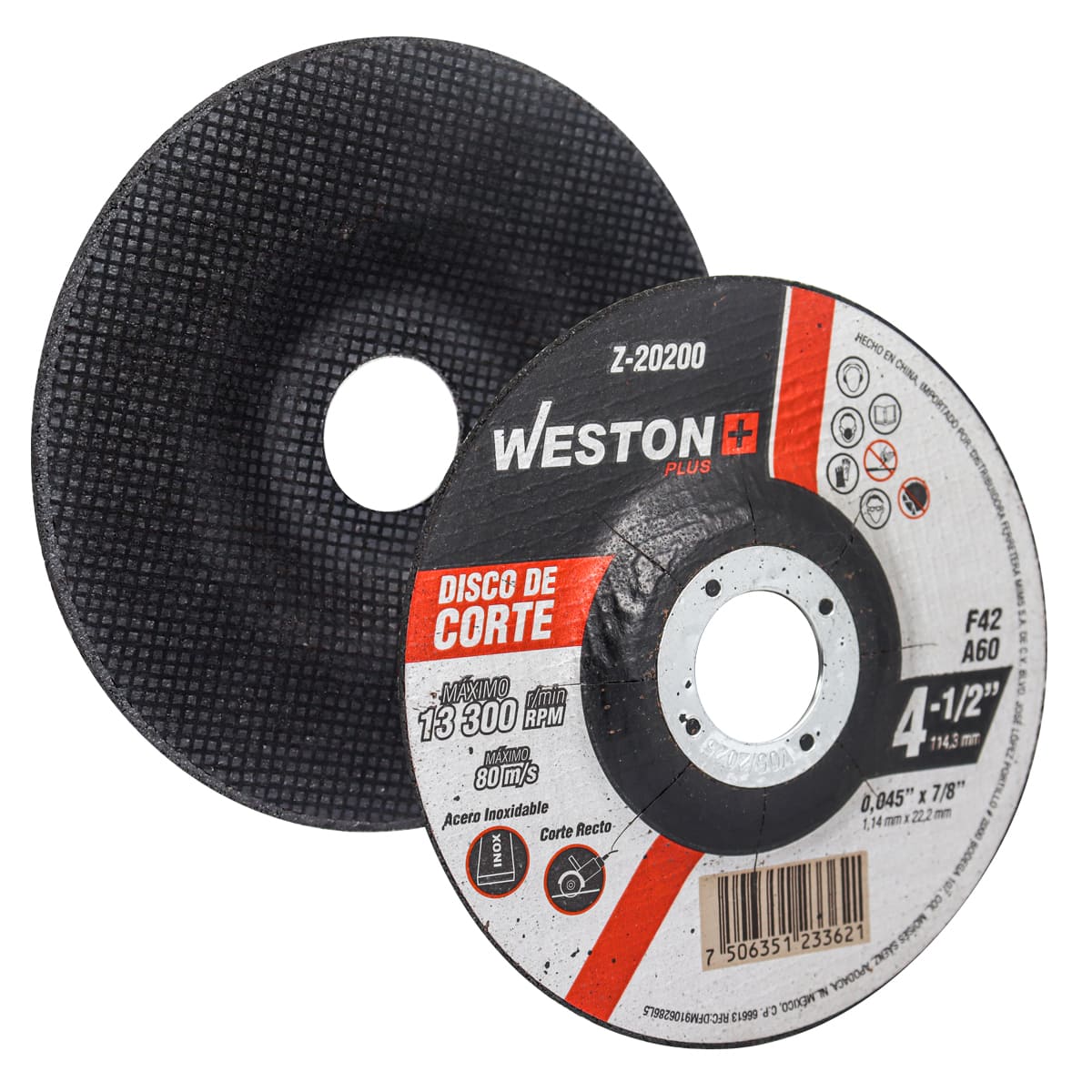 DISCO D/CORTE P/INOX. 4-1/2" x 0.045"(1.2) x 7/8" F42 (Emp. c/25 Pzas - Precio x Pza)