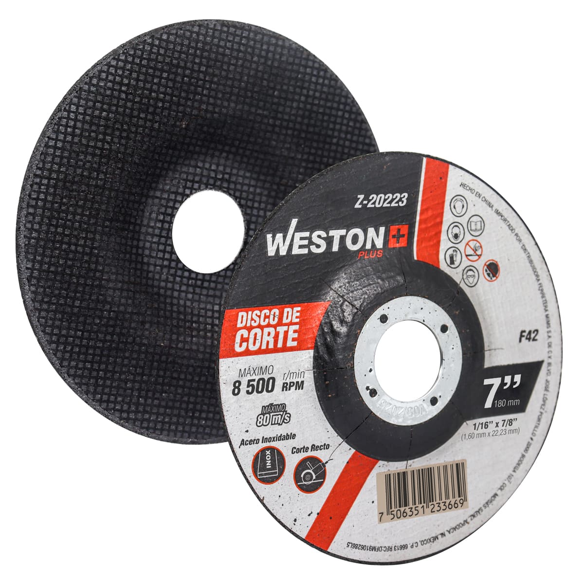 DISCO D/CORTE P/INOX. 7" x 1/16"(1.58) x 7/8" F42 (Emp. c/10 Pzas - Precio x Pza)