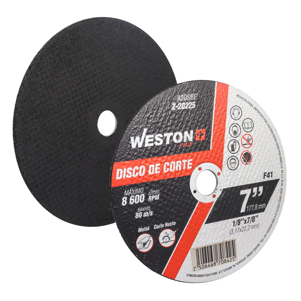 DISCO D/CORTE P/METAL 7" x 1/8"(3.17) x 7/8" F41 (Emp. c/5 Pzas - Precio x Pza)