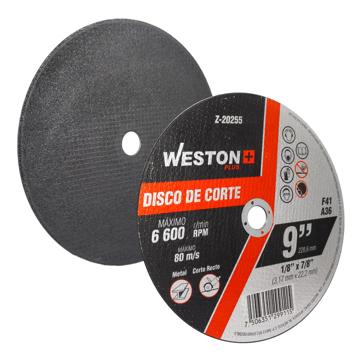 DISCO D/CORTE P/METAL 9" x 1/8"(3.17) x 7/8" F41 (Emp. c/5 Pzas - Precio x Pza)