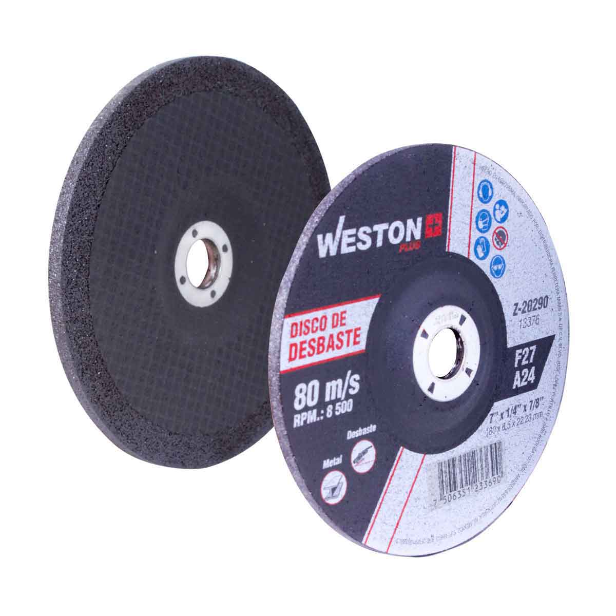 DISCO D/DESBASTE P/METAL 7" x 1/4"(6.35) x 7/8" F27 (Emp. c/5 Pzas - Precio x Pza)