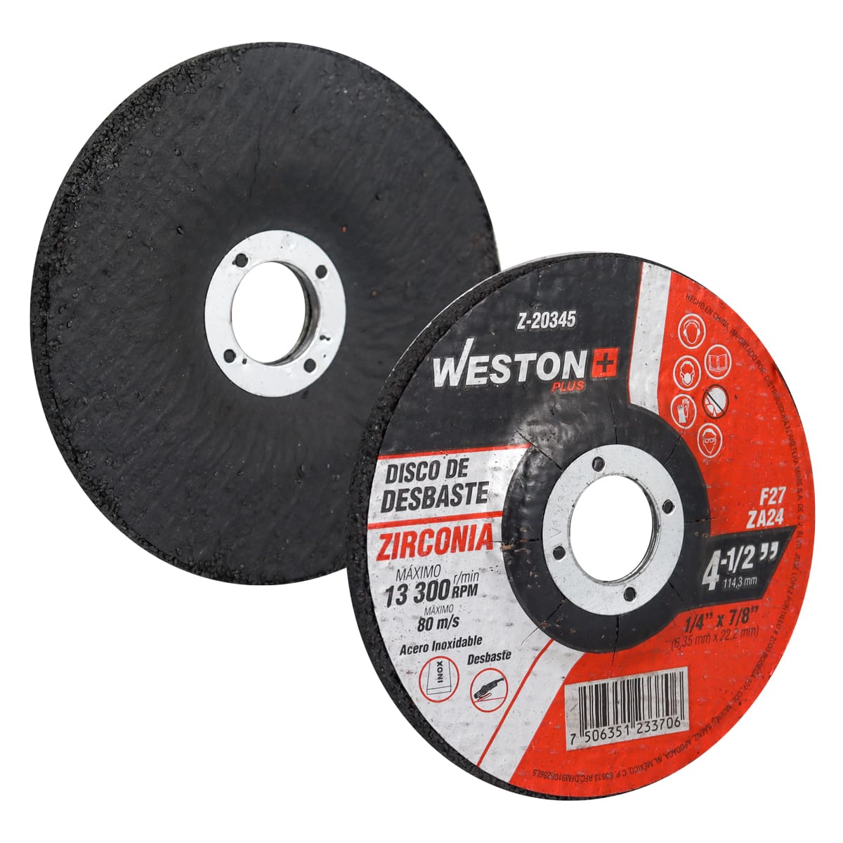 DISCO D/DESBASTE P/INOX. D/ZIRCONIO 4-1/2" x 1/4"(6.35) x 7/8" F27 (Emp. c/5 Pzas - Precio x Pza)