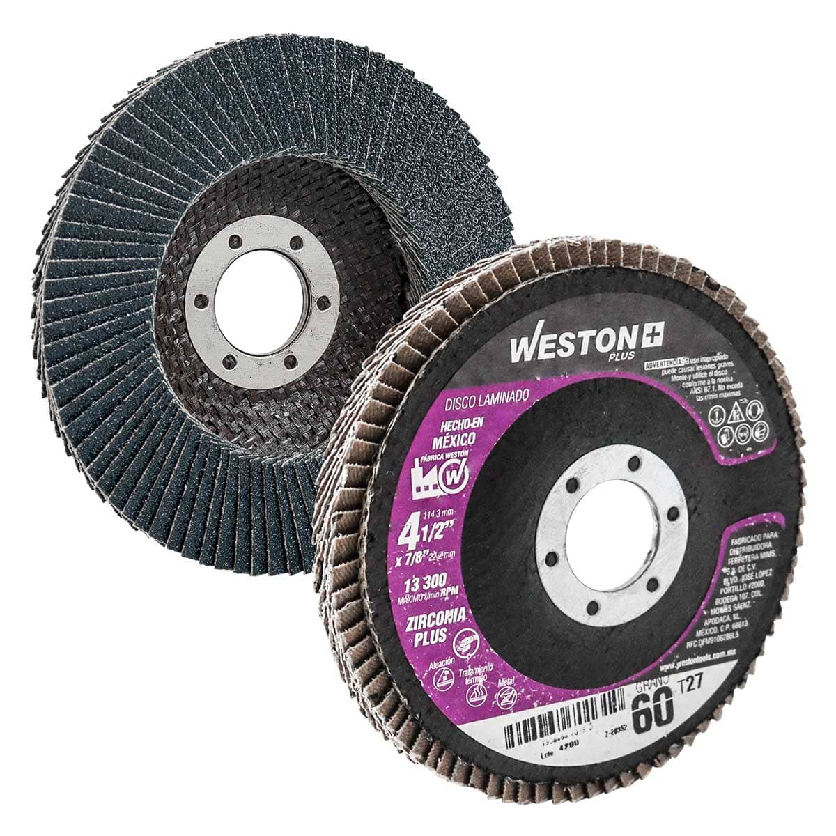 DISCO LAM.ZIRCONIA Y 4 1/2X7/8" Z60  ALTA DENSIDAD T27 100% ZIR.
