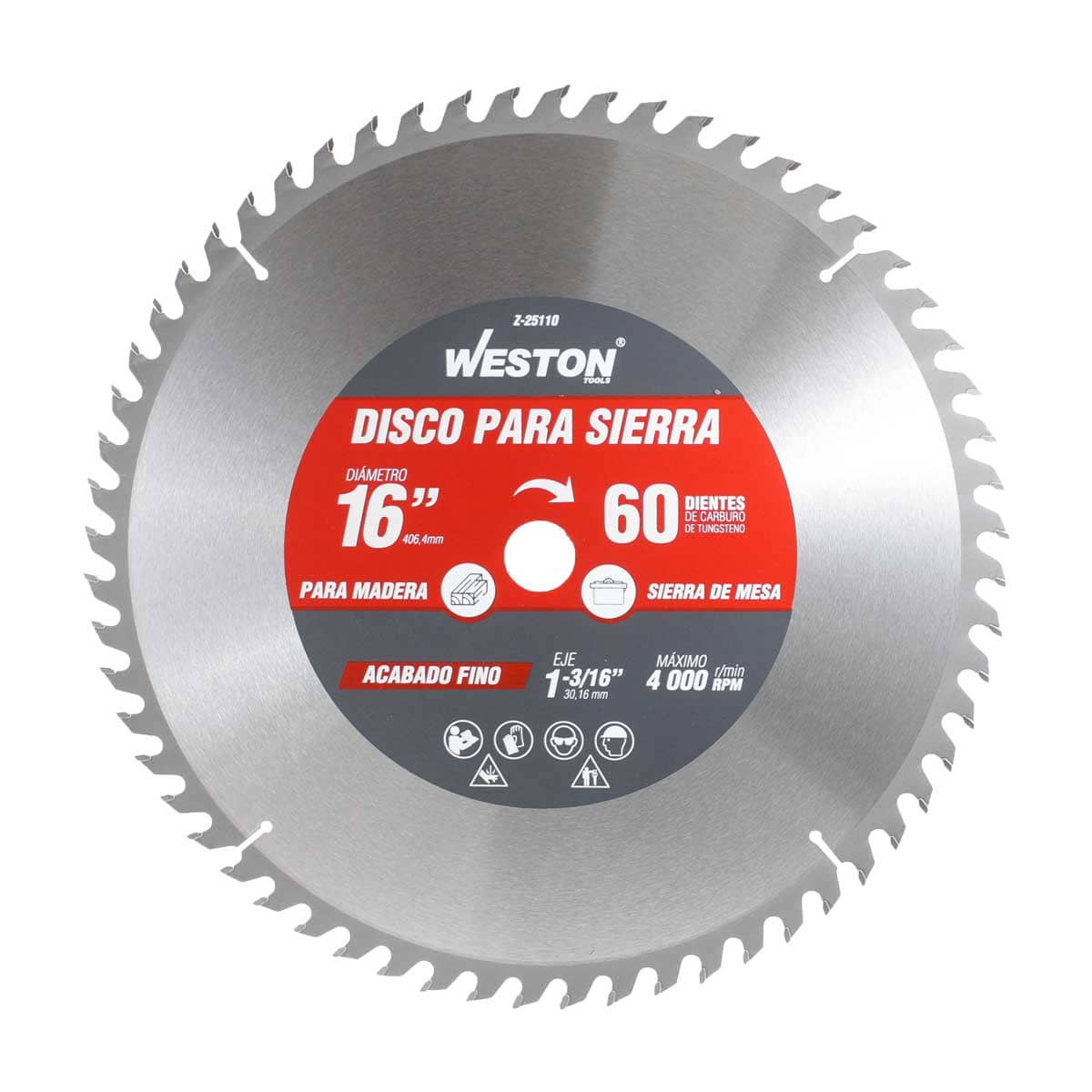 DISCO PARA SIERRA CIRCULAR P/MADERA 16'' X 1-3/16'' 60DT BUJE 25MM & 1"