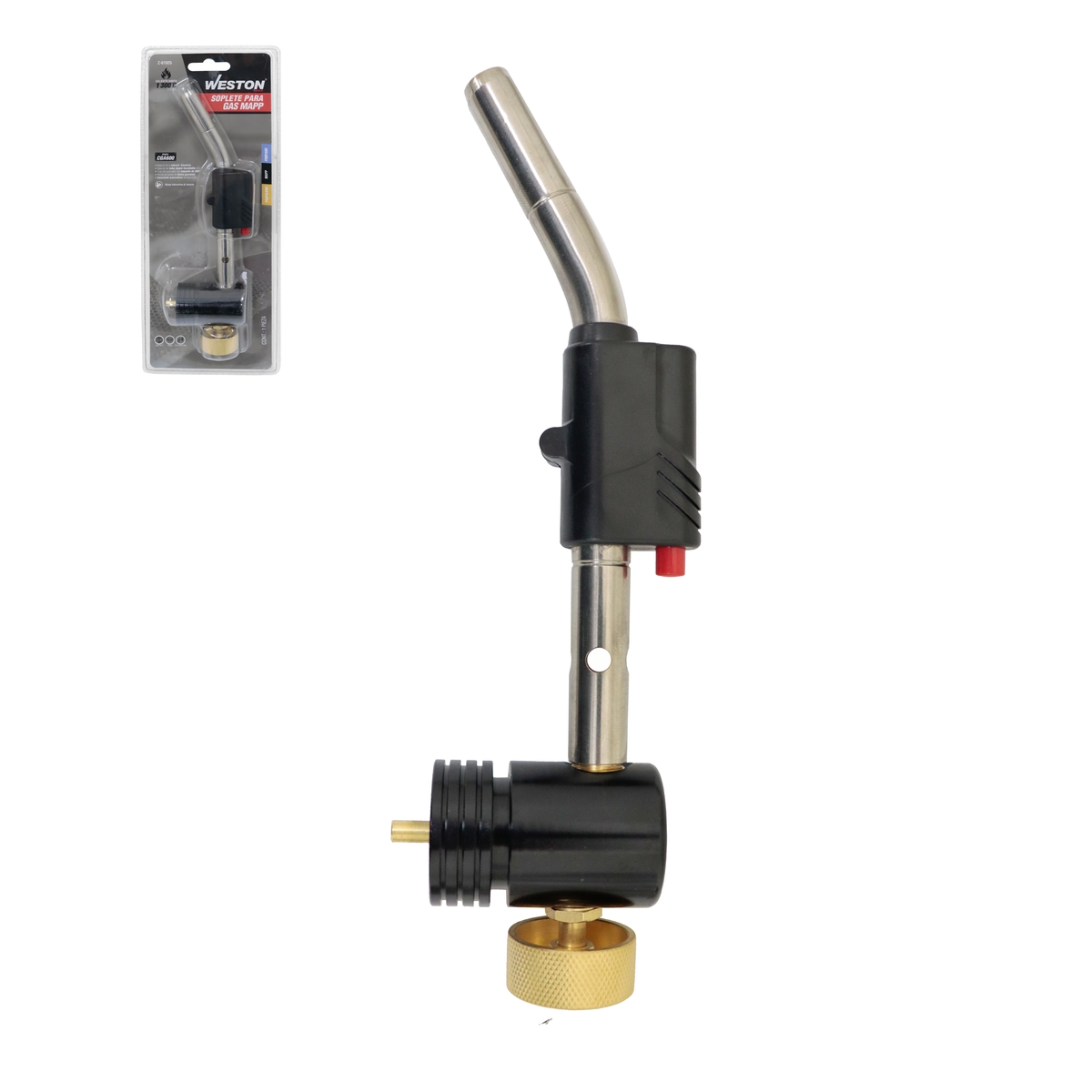 SOPLETE MAPP 1300°C CGA600 AUTOENCENDIDO VALVULA D/ALUMINIO CUERPO D/ACERO INOX. TUBO GIRATORIO 360°