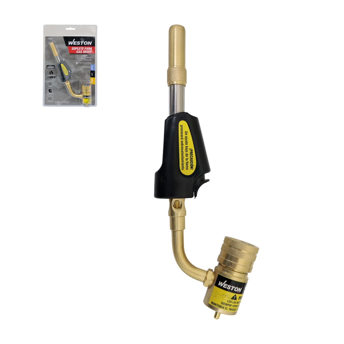 SOPLETE MAPP 1300°C CGA600 AUTOENCENDIDO VALVULA D/LATON CUERPO D/ACERO INOX. TUBO GIRATORIO 360°