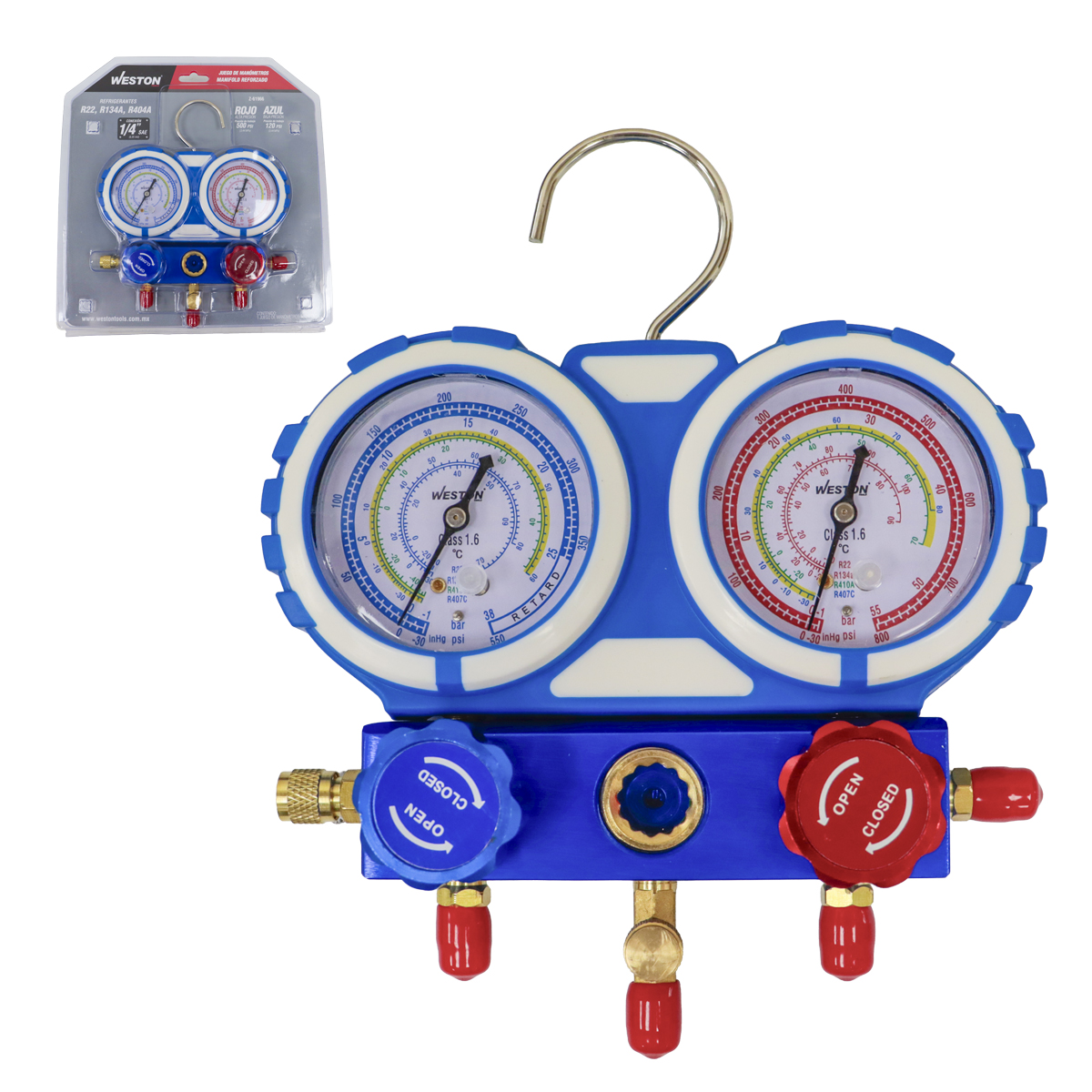 JUEGO D/MANOMETROS MANIFOLD REFORZADO REFRIGERANTES R22 R134A R404A