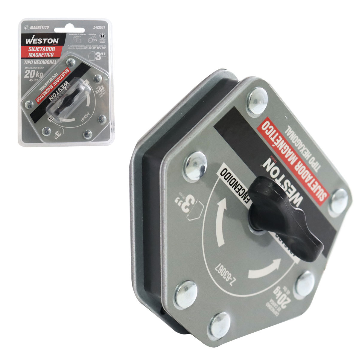 SUJETADOR MAGNETICO TIPO HEXAGONAL P/SOLDAR 3" - 20KG