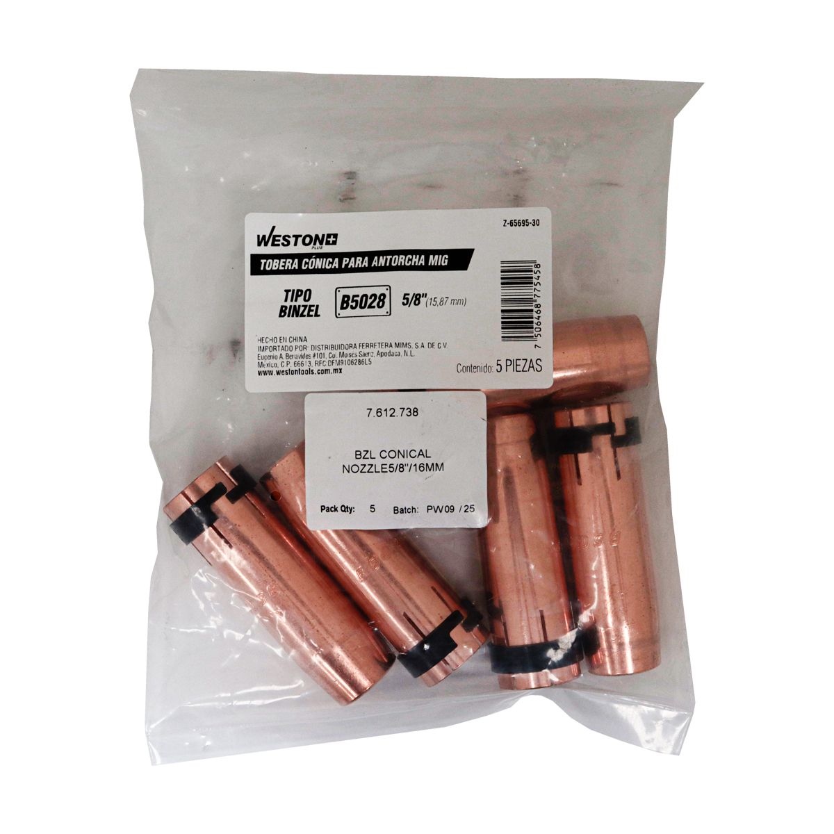 TOBERA CONICA 5/8" P/ANTORCHA MIG Z-65695 TIPO BINZEL B5028 (Precio x Pieza - Emp C/5 Piezas)