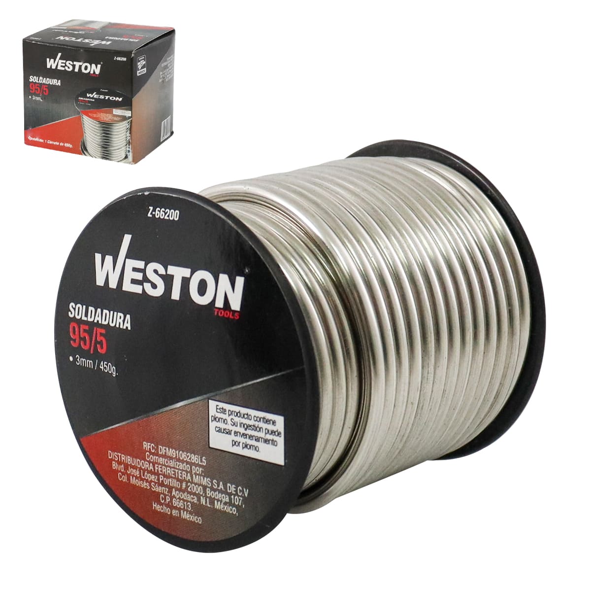 SOLDADURA DE ESTAÑO SÓLIDA 95/5 3MM 450G
