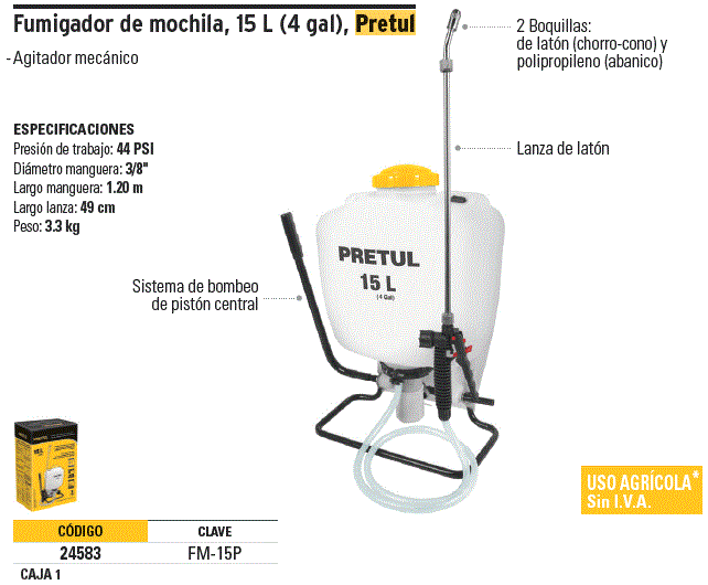 24583 FM 15P TRUPER Fumigador de 15 L manual de mochila Pretul