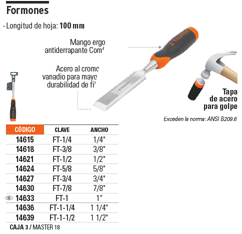 Set 5 Formones Para Madera Truper, Medición En Pulgadas