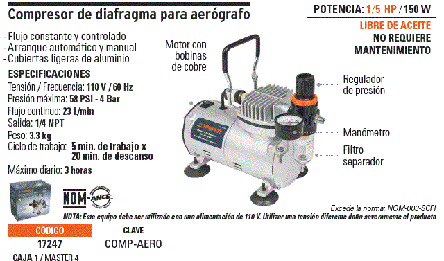 TRUPER COMP-AERO - Compresor de aire para aerógrafo