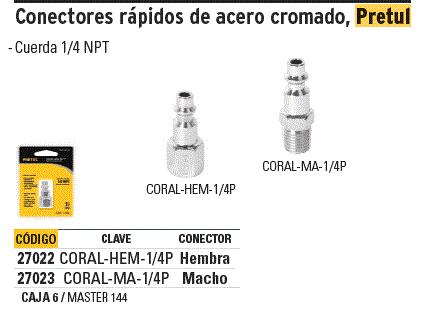 Conector rápido tipo m niquelado cuerda 1/4 npt macho Truper