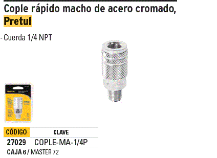 Conector rápido, tipo M, cuerda 1/4 NPT, macho Pretul, Juegos De