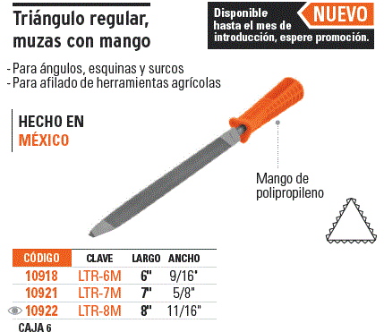 Lima triangular 8 para machete, 36 dpp, con mango, Truper