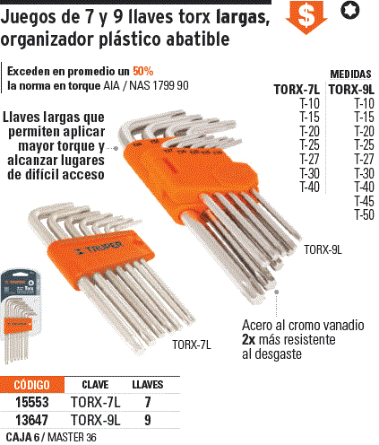 Juego De 9 Llaves Allen Tipo Torx, Largas Truper – Equipamiento Hotelero  Mexico