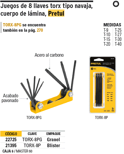 Juego de 8 llaves torx tipo navaja, cuerpo de lámina, Pretul TORX-8P 21395  – Mundo Constructor