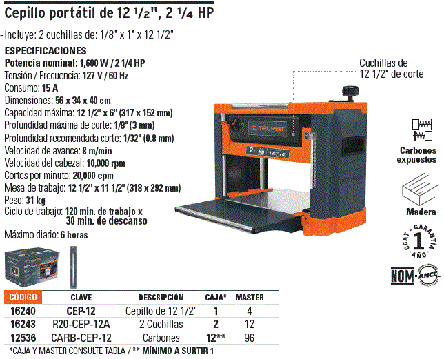 Cepilladora para madera 12 1/2