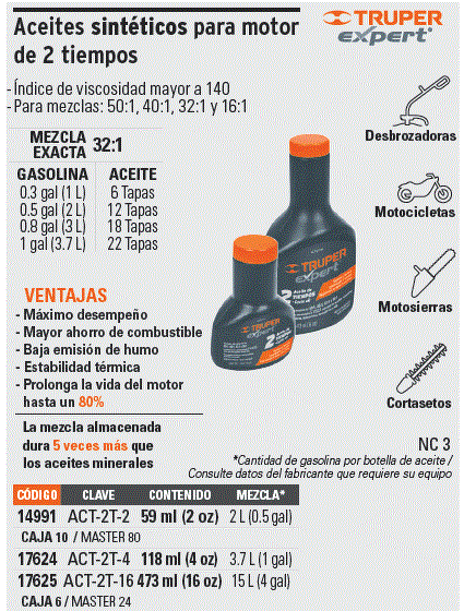 Aceite Para Motor 2 Tiempos 473 ml. ACT-2T-16 Truper - Mi Ferretería