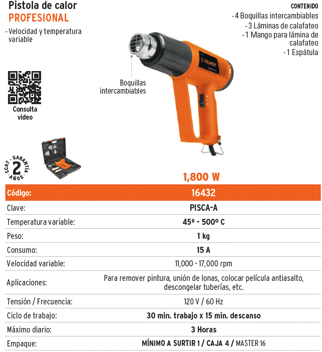 Pistola de Calor Profesional Truper, 1800 W