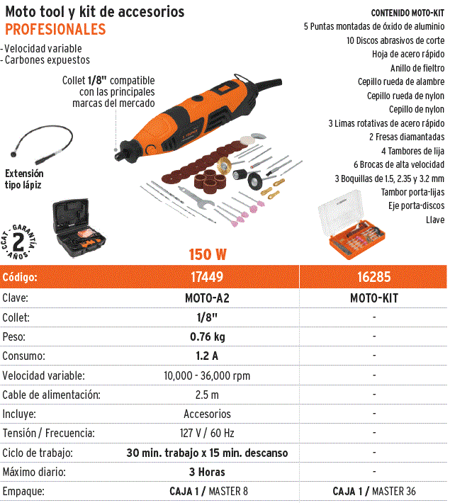 17449 / MOTO-A2 TRUPER Herramienta rotativa profesional 150 W