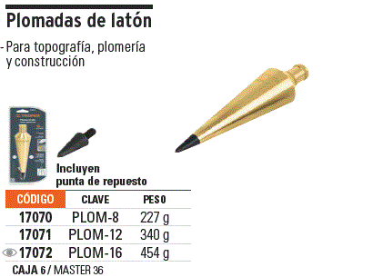 Plomada Nivel Laton 340 Gr Albanil Punta Acero 17071 Truper