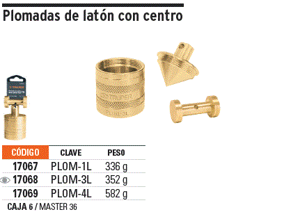 17068 / PLOM-3L TRUPER Plomada de latón 16 oz con centro y guía magnética,  Truper