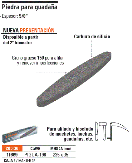 Piedra para afilar guadaña, grano 120, Truper, Piedras Para